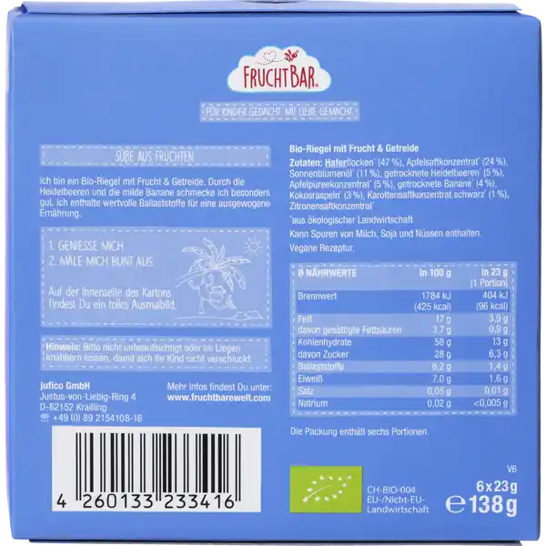 Bio-Riegel Heidelbeere-Banane-Hafer