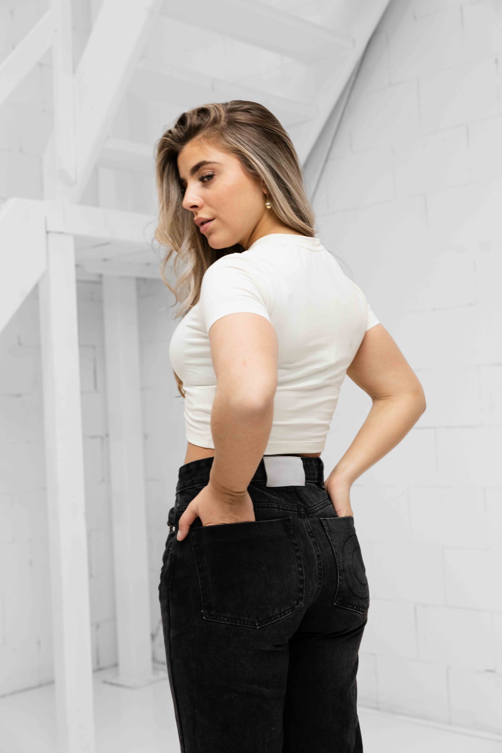 Malelions Signature Crop Top Dames Gebroken Wit
