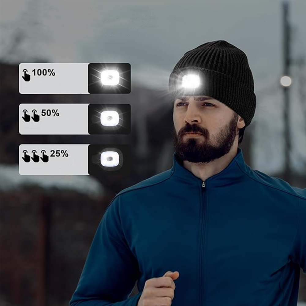 Winter Strick Mütze Beanie mit integrierter LED Stirnlampe (One Size) - Camouflage