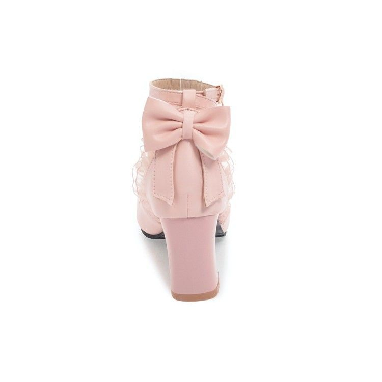 Freesia - Pumps met blokhak en kanten rand en lintaccent
