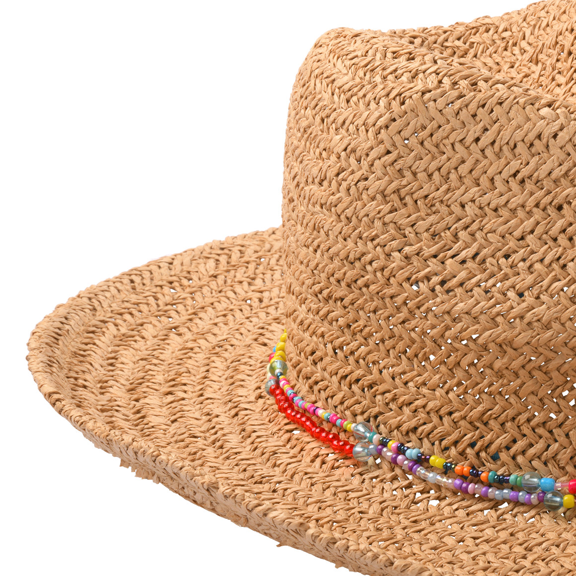Gina Damen Strohhut mit Perlenband beige / bunt