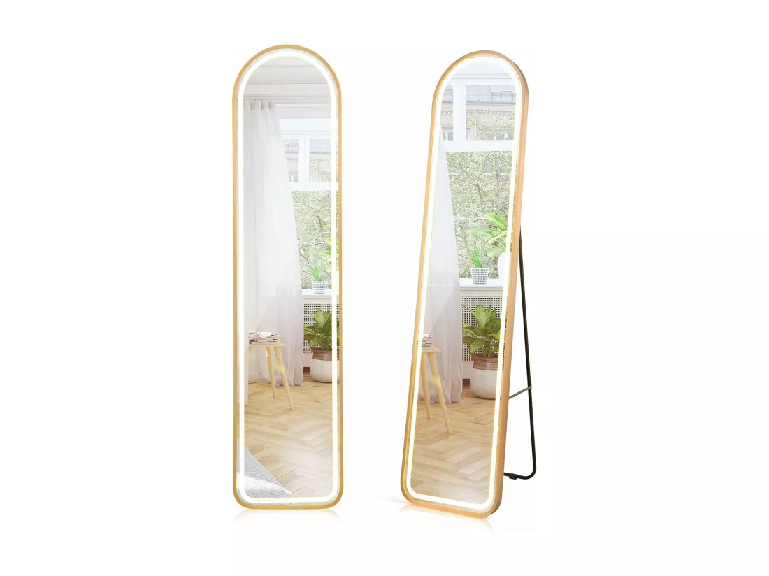 Miroir sur pied rectangulaire avec led, grand miroir 37x155 cm, doré(semi-circulaire)