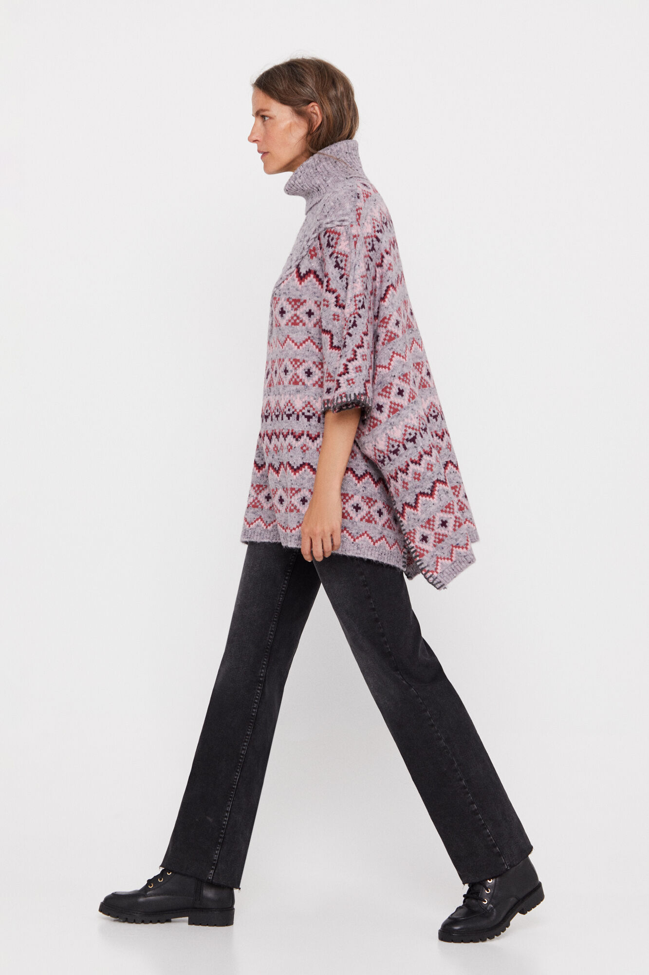 Poncho jacquard multicolorido - Cinza