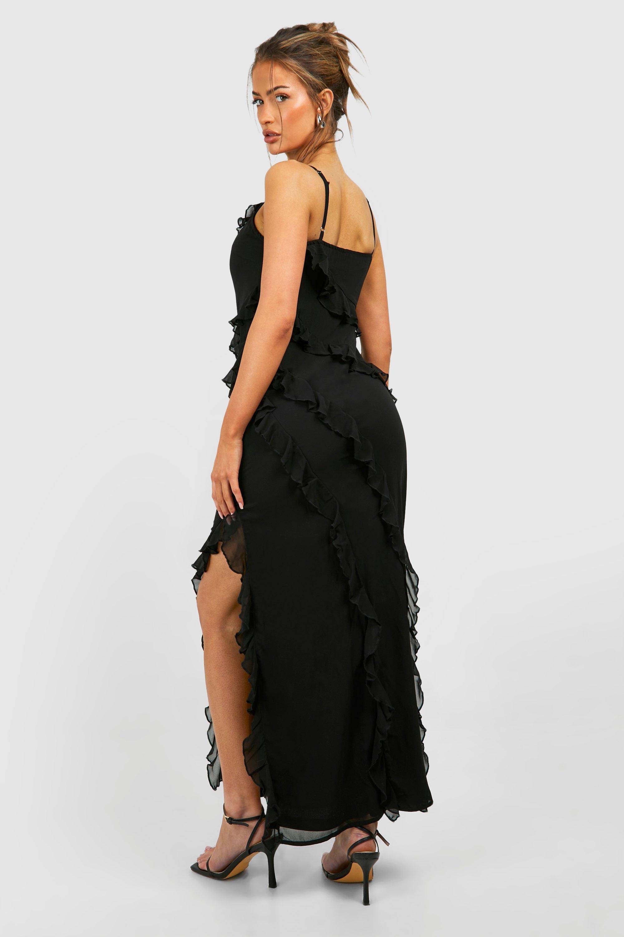 boohoo Chiffon Ruffle Maxi Slip Dress