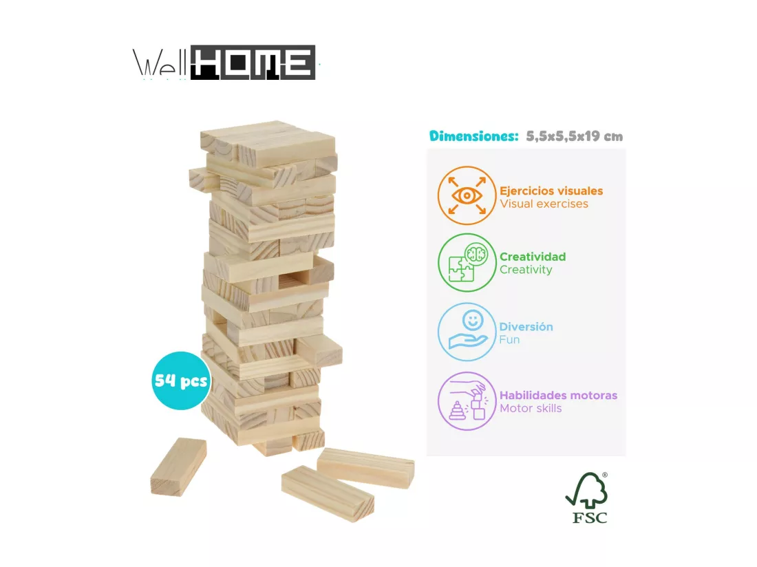 WELL HOME - Tour en bois empilable de 54 pièces