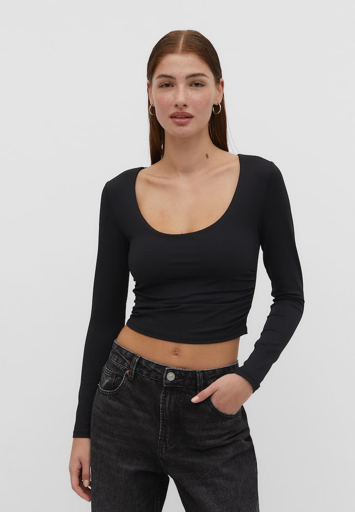 Camiseta de poliamida com franzido