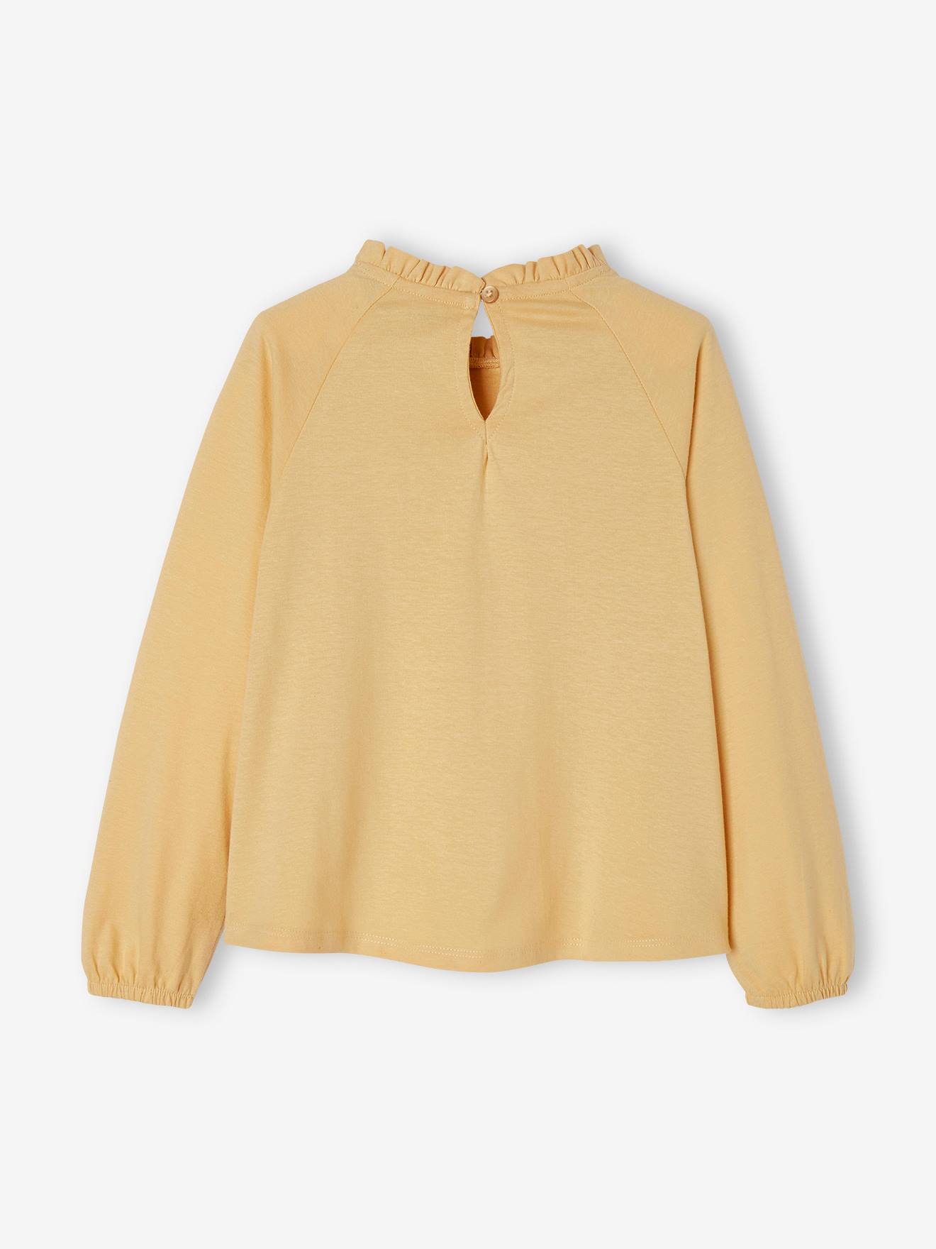 Blusa camiseta com detalhes em bordado inglês, cor cru, infantil.