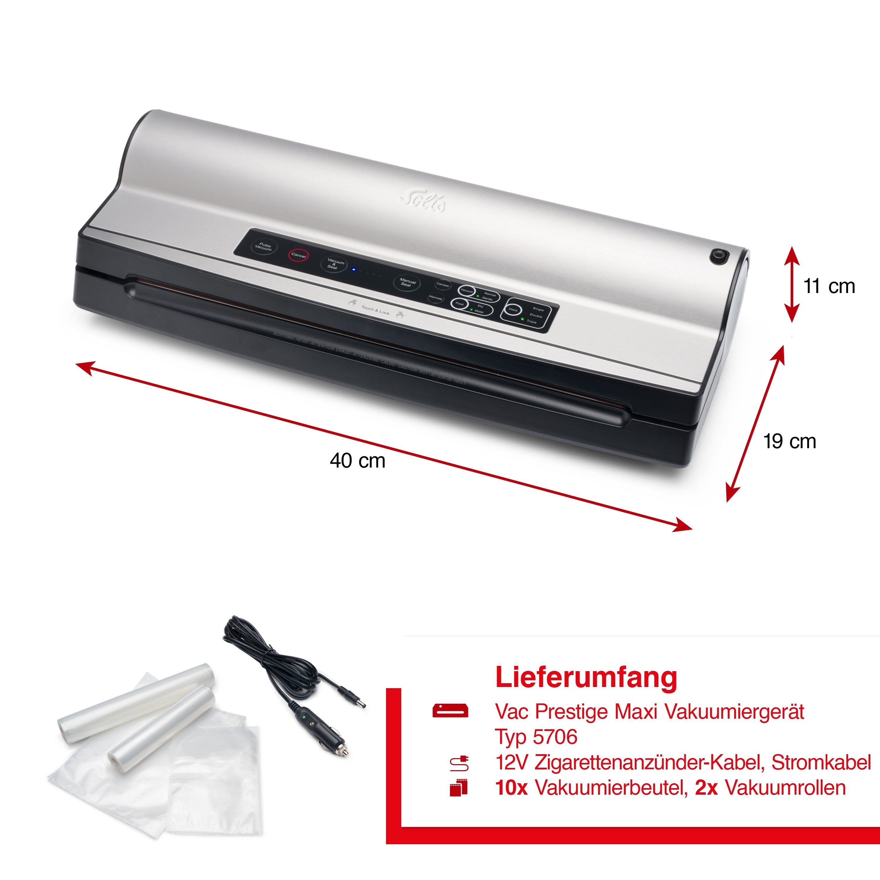 Solis Vakuumierer 40 cm Beutel, Vakuumschlauch, marinieren