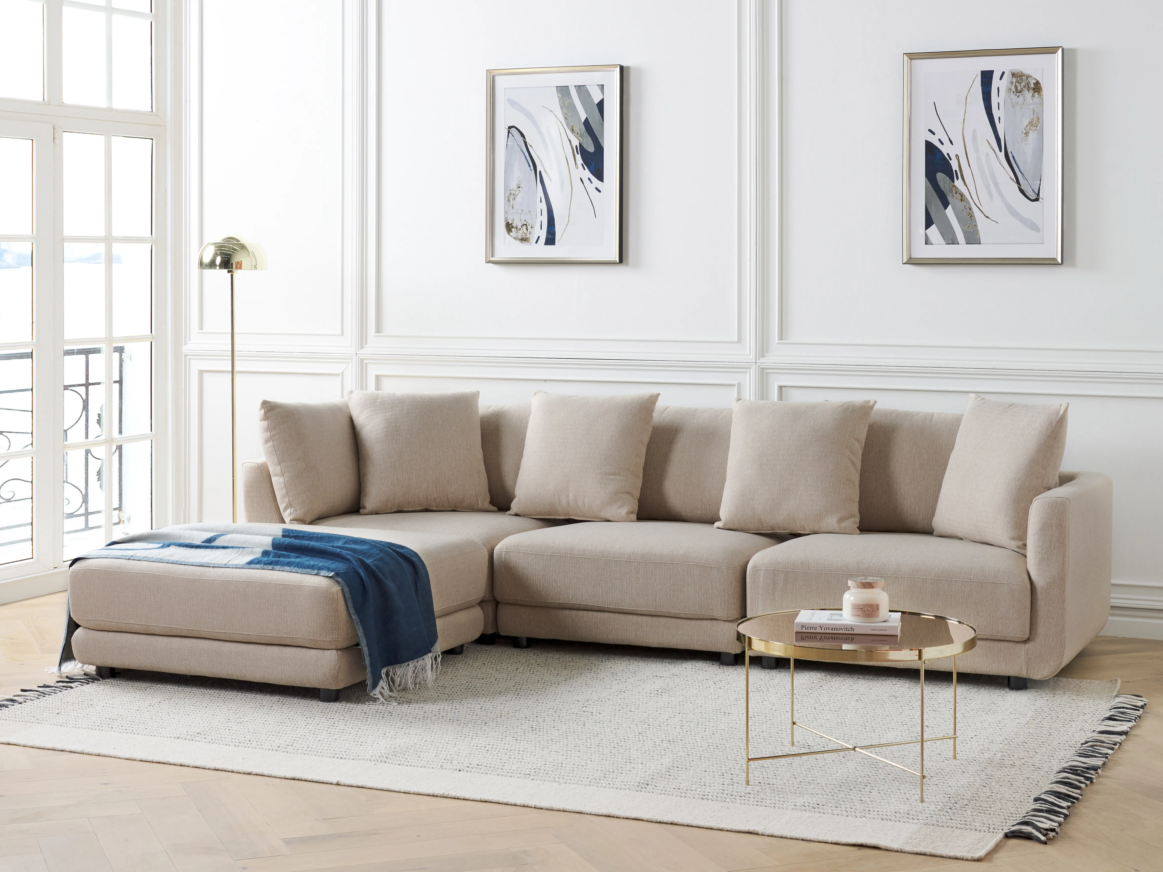Bank 3-zits SIGTUNA Stof Beige met ottomaan