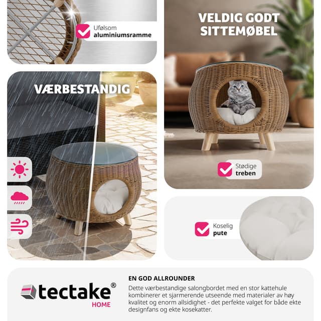Polyrattan sofabord Tivoli med kæledyrsseng, 75 kg belastbar