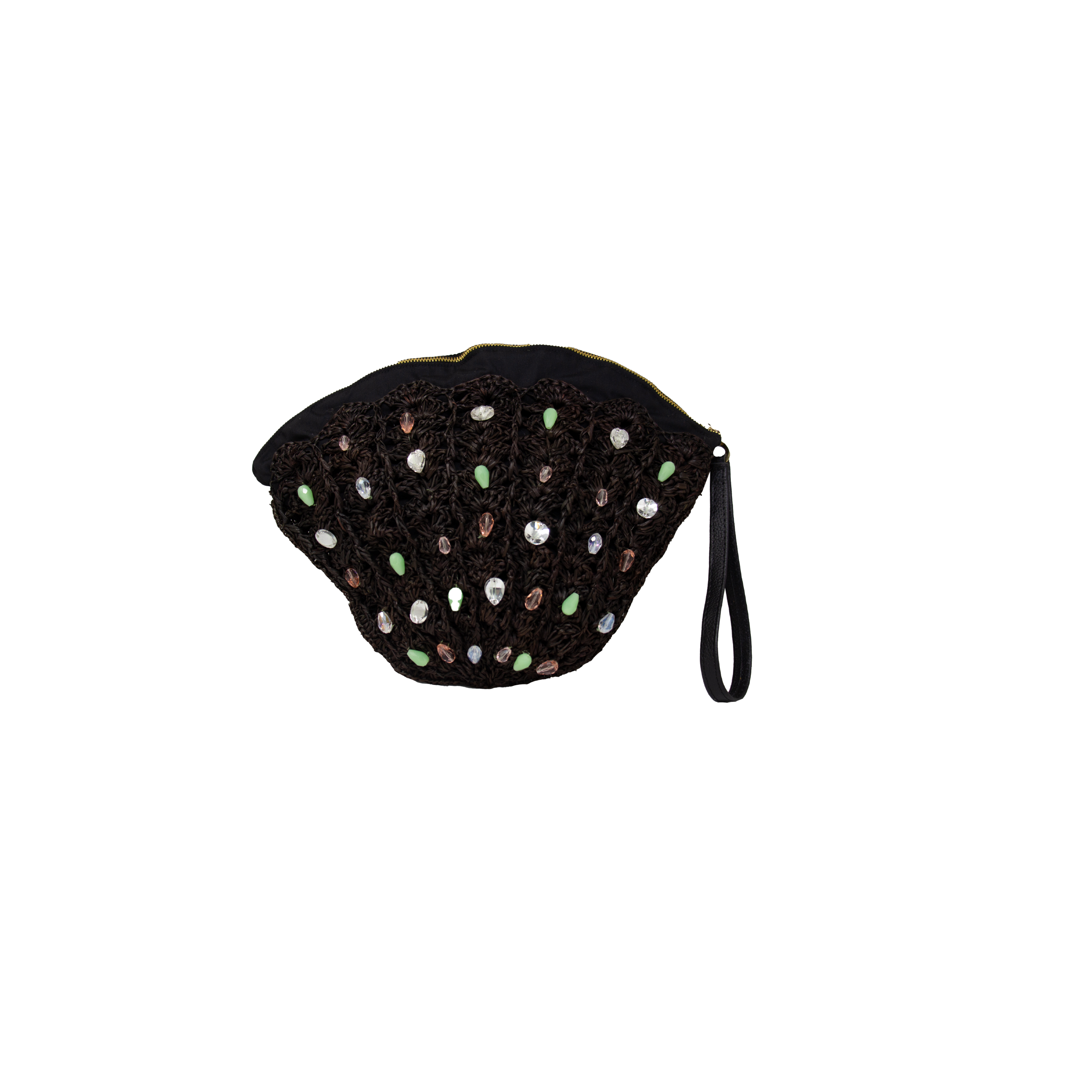 Pochette coquillage brodée de cristaux