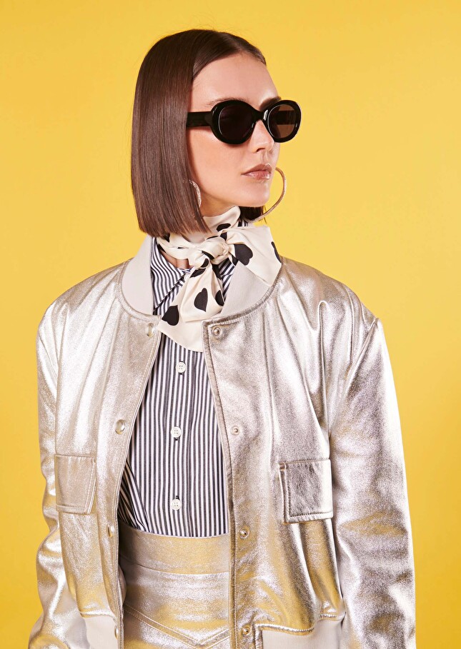 Veste Valmaen cuir argent