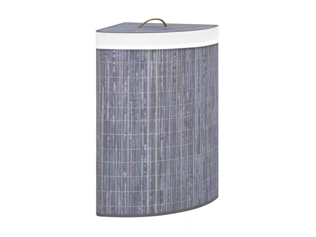 Panier à linge d'angle Bambou Gris 60 L