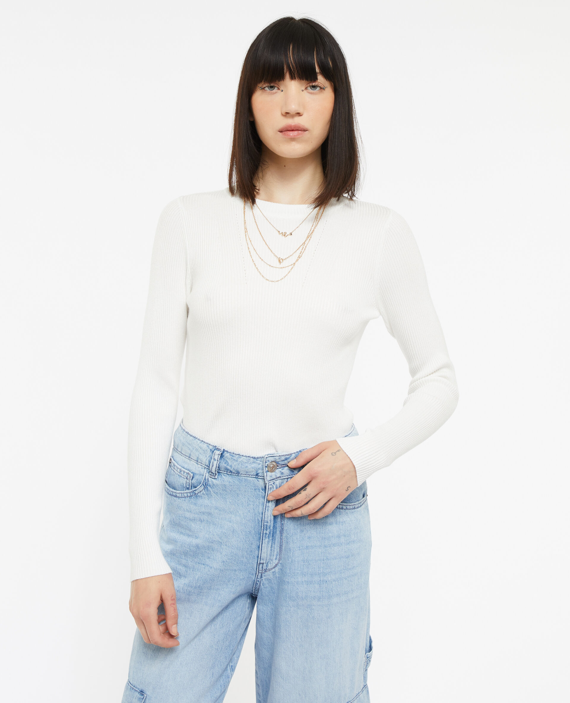Pull en maille col rond - Blanc