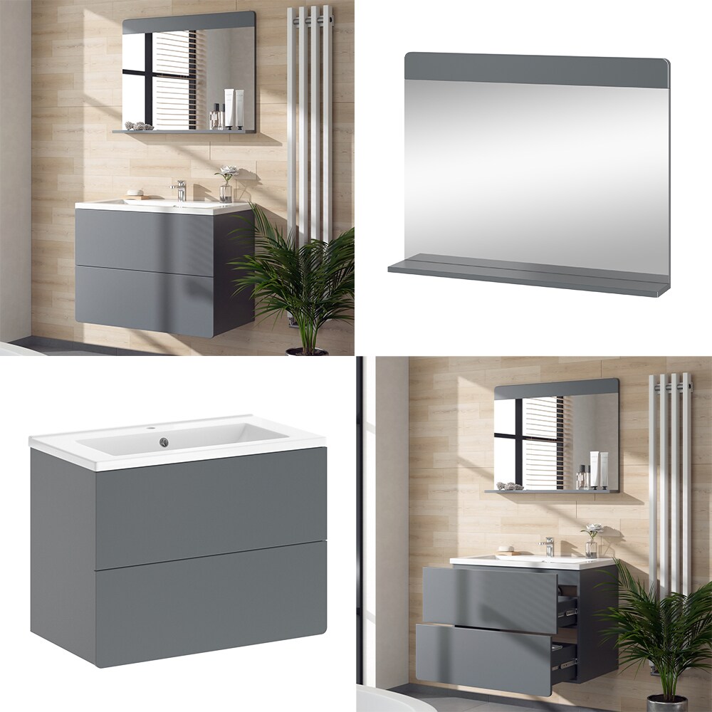 Vicco Badmöbel-Set Izan Grau modern Waschtischunterschrank Waschbecken Badspiegel
