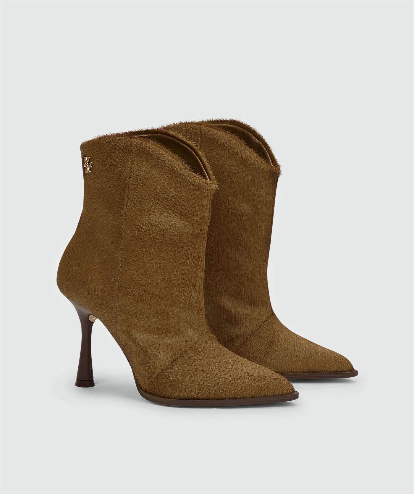 JV-AURELIA laarzen van leer met ponyhair - dark khaki