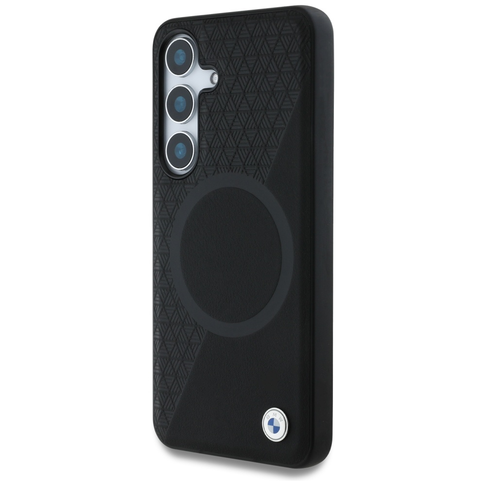 Samsung Galaxy S25 Leder Hardcase Hülle Half Textured & Circle MagSafe-Modul (BMHMS25S23RTPK) - Schwarz