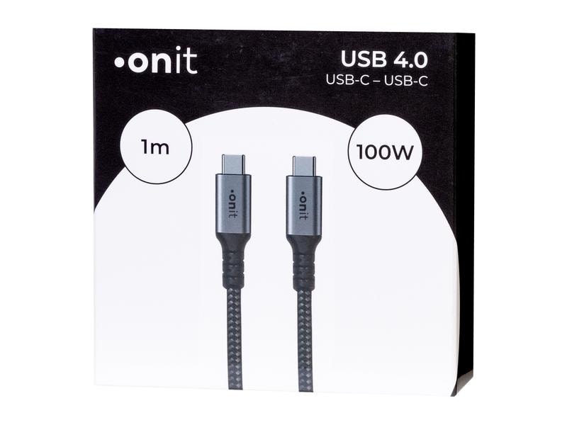 onit USB4-Kabel Pro USB C - USB C 1 m, Grau/Schwarz Verbindungskabel mit geflochtener Nylonummantelung