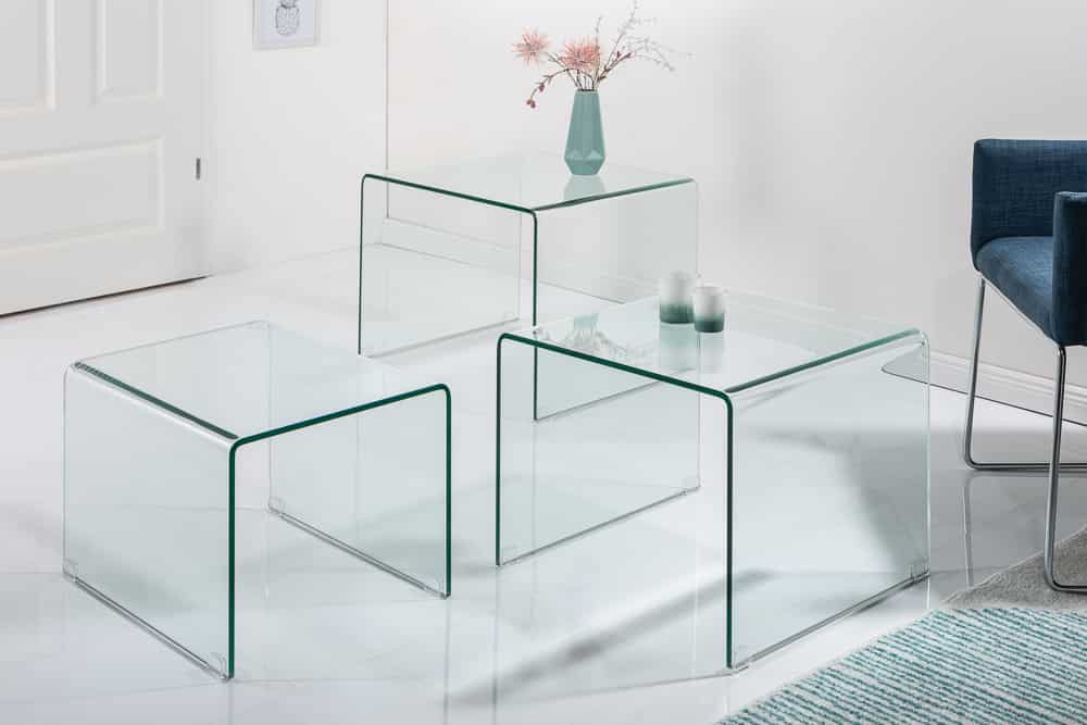Design 3er Set Glas Couchtisch FANTOME 60cm Beistelltische transparent