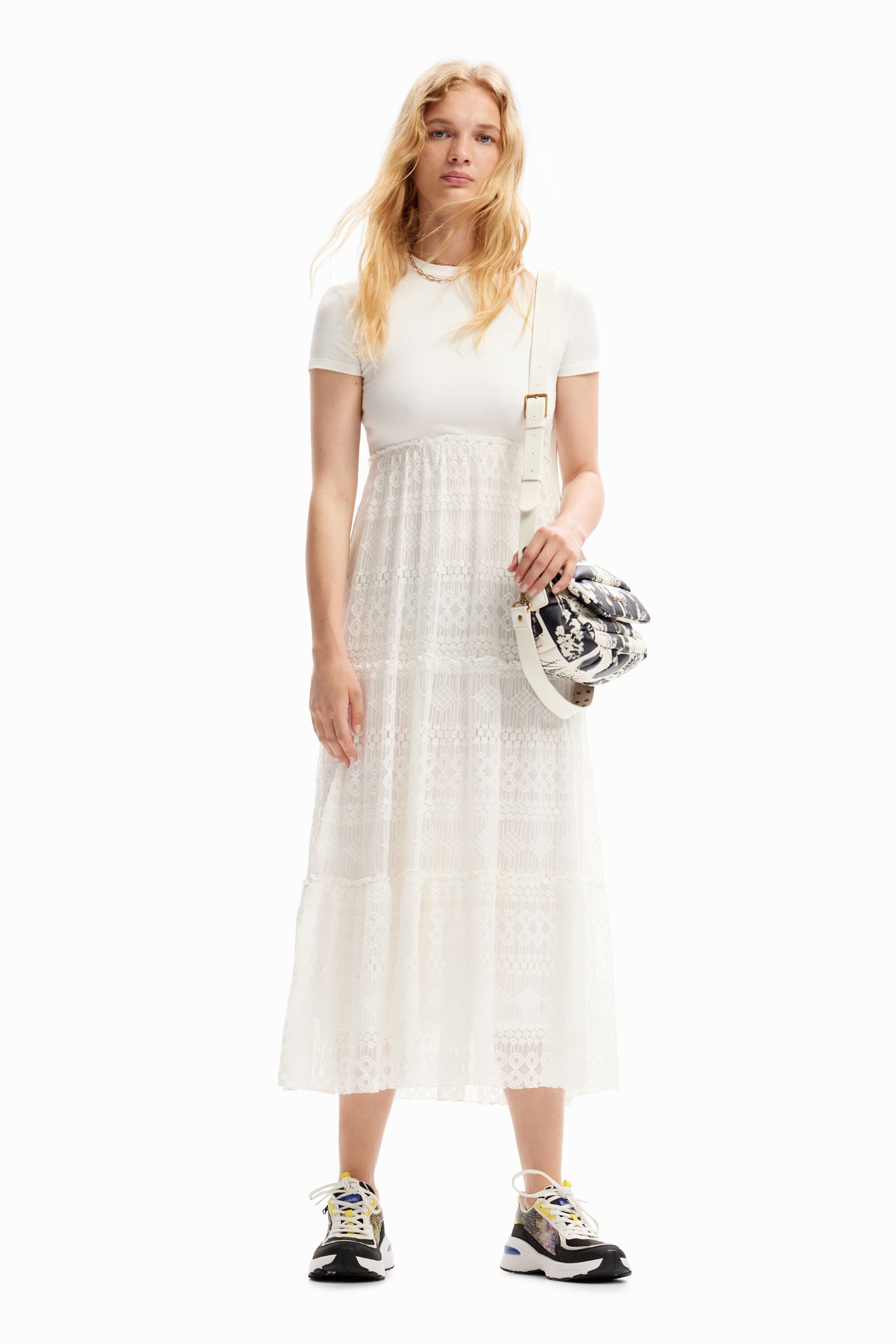 Robe midi combinée tulle