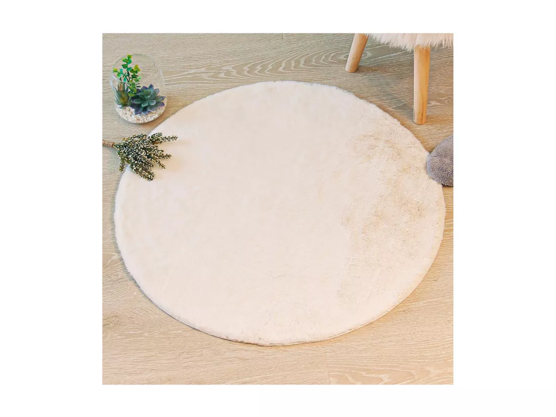 Tapis en Fourrure Ivoire Extra Doux D 80 cm