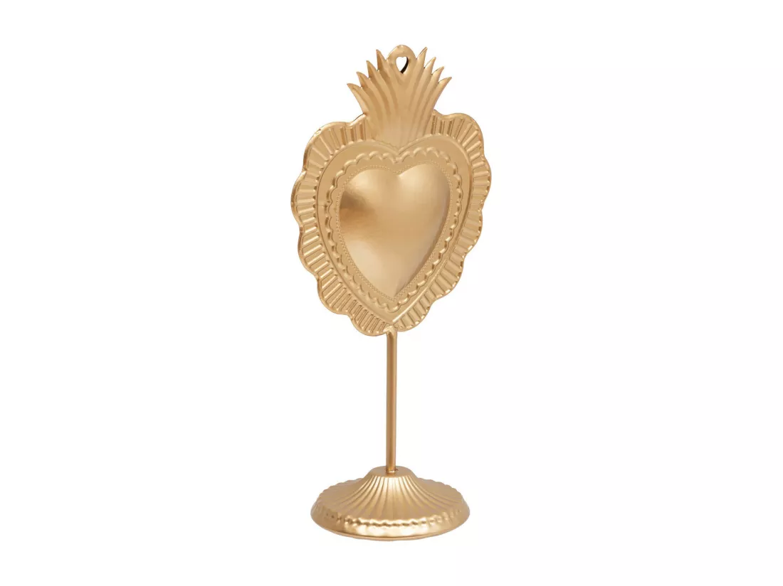 Déco à poser Coeur sur pied en métal doré H 35 cm