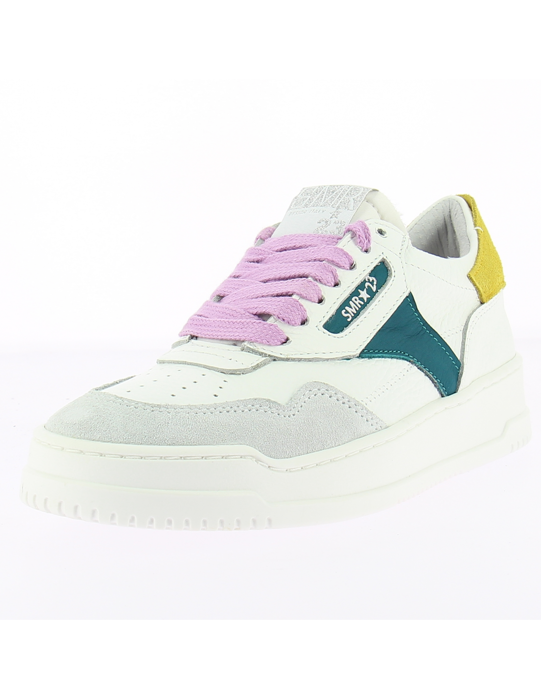 semerdjian baskets de ville femme rio 8387 cuir blanc/jaune/vert/rose