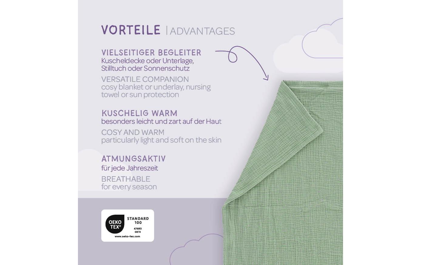 Kuscheldecke salbei grün 75 x 100 cmKuschelweiche Babydecke, luftig und leicht
