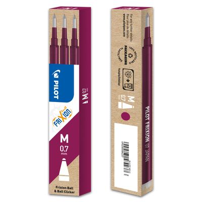 Pilot Frixion Ball - 3 Recharges pour rollers effaçables - 0,7 mm - bordeaux