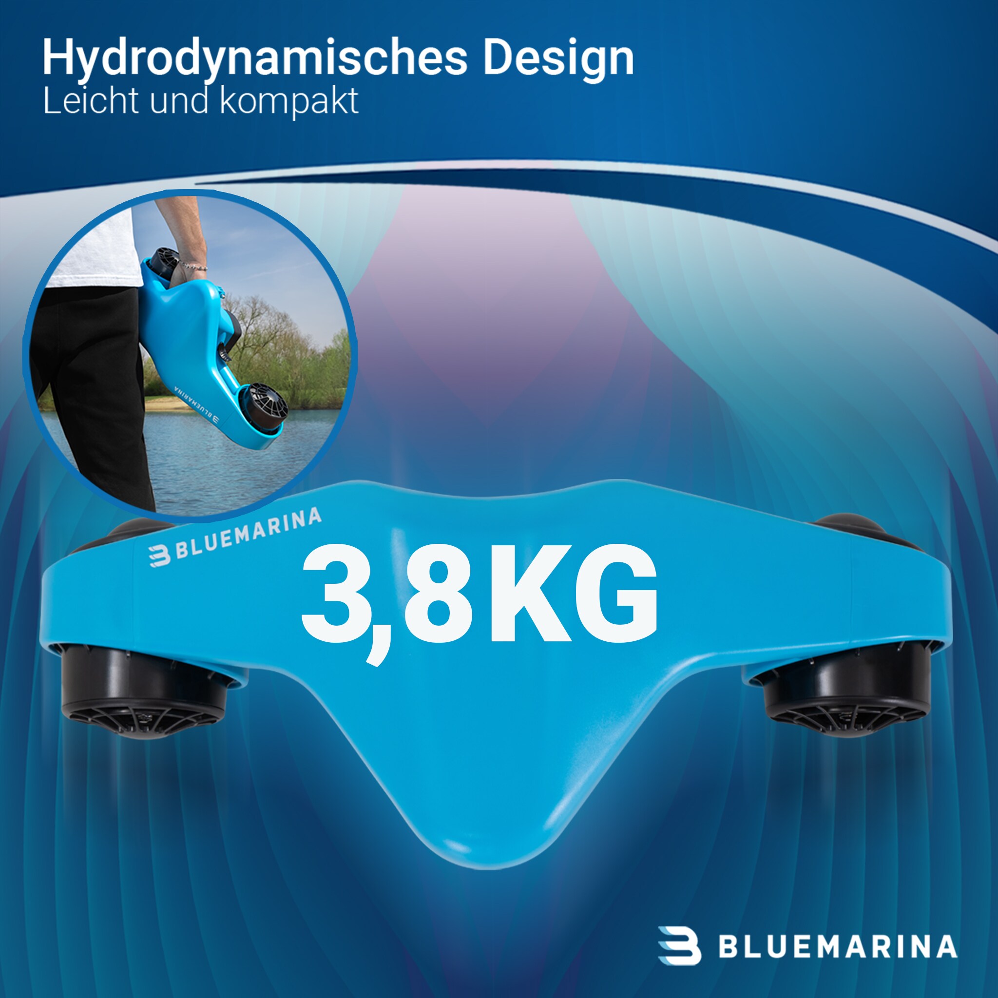 Bluemarina Tauchscooter Orca, Seascooter mit 3 Geschwindigkeiten, 30 Meter Tauchtiefe, 2 x 500 Watt