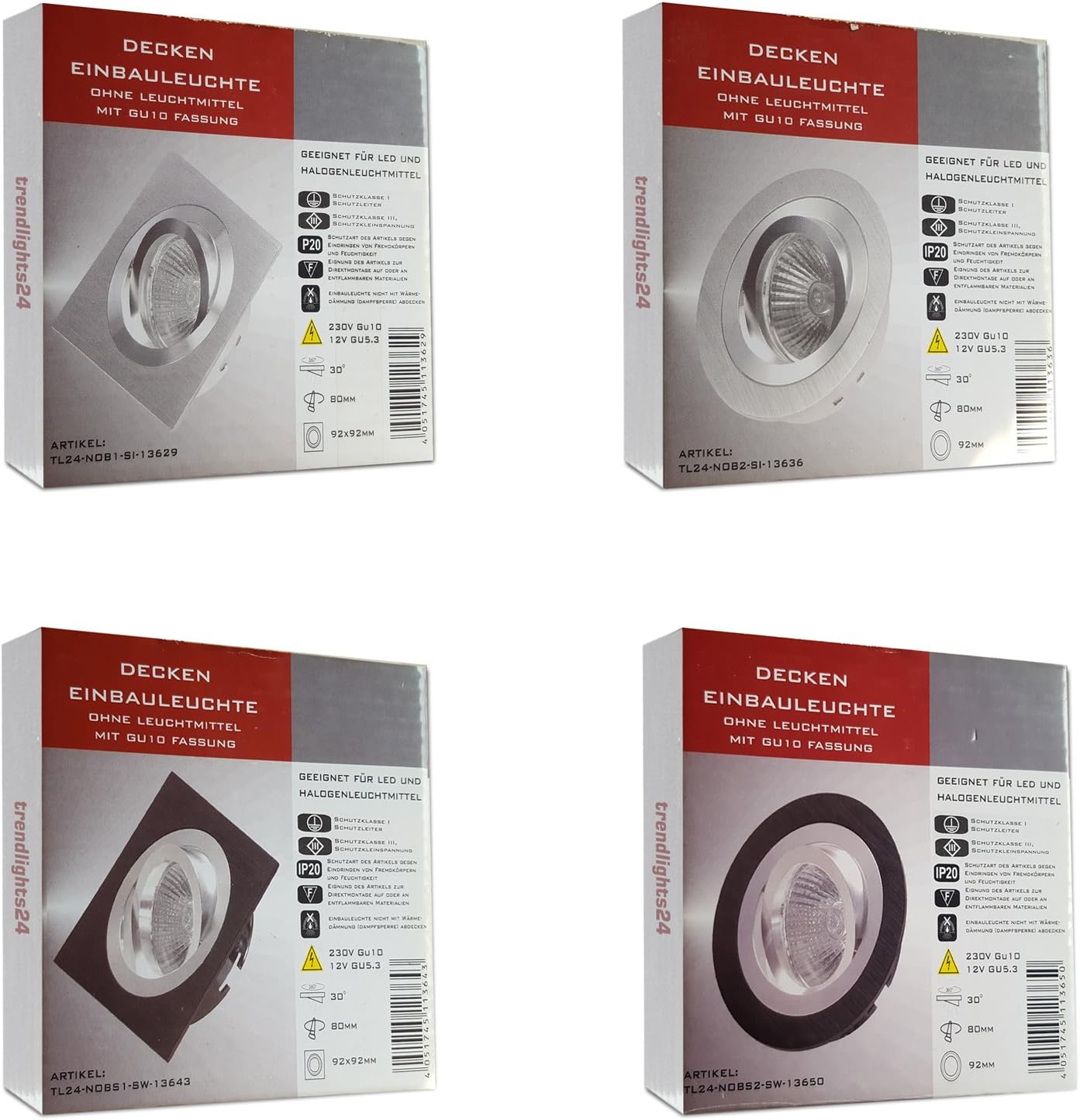 Noble Decken Einbauleuchte 10x Schwarz rund 230V Hochvolt GU10 schwenkbar - ohne Leuchtmittel - Aluminium Einbaustrahler Einbauspot