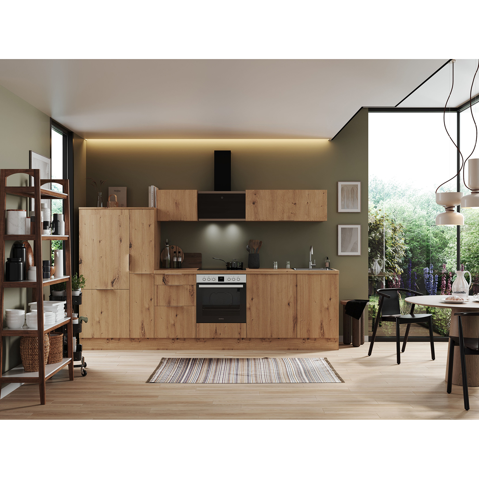 RESPEKTA Küchenblock - Artisan Eiche - mit E-Geräten - 310 cm