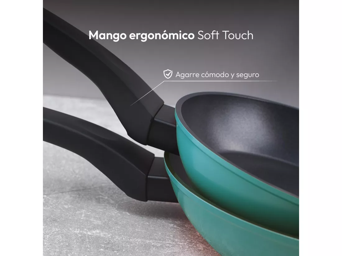 Lot de 2 poêles CLASSIQUE Ø20Ø24cm antiadhésives en aluminium forgé + ustensiles de cuisine Bergner vert