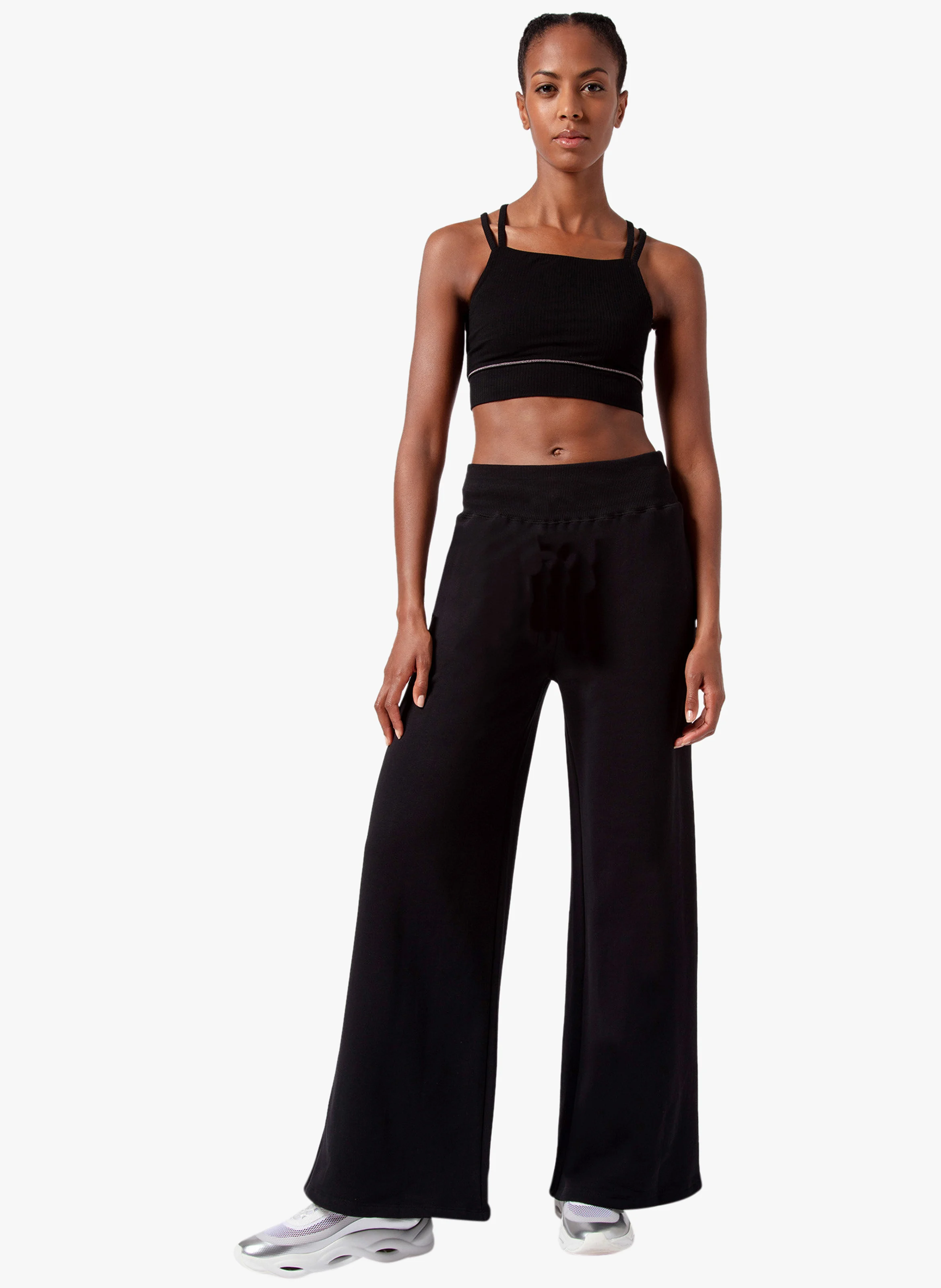 Jogging large taille haute en coton mélangé | Noir