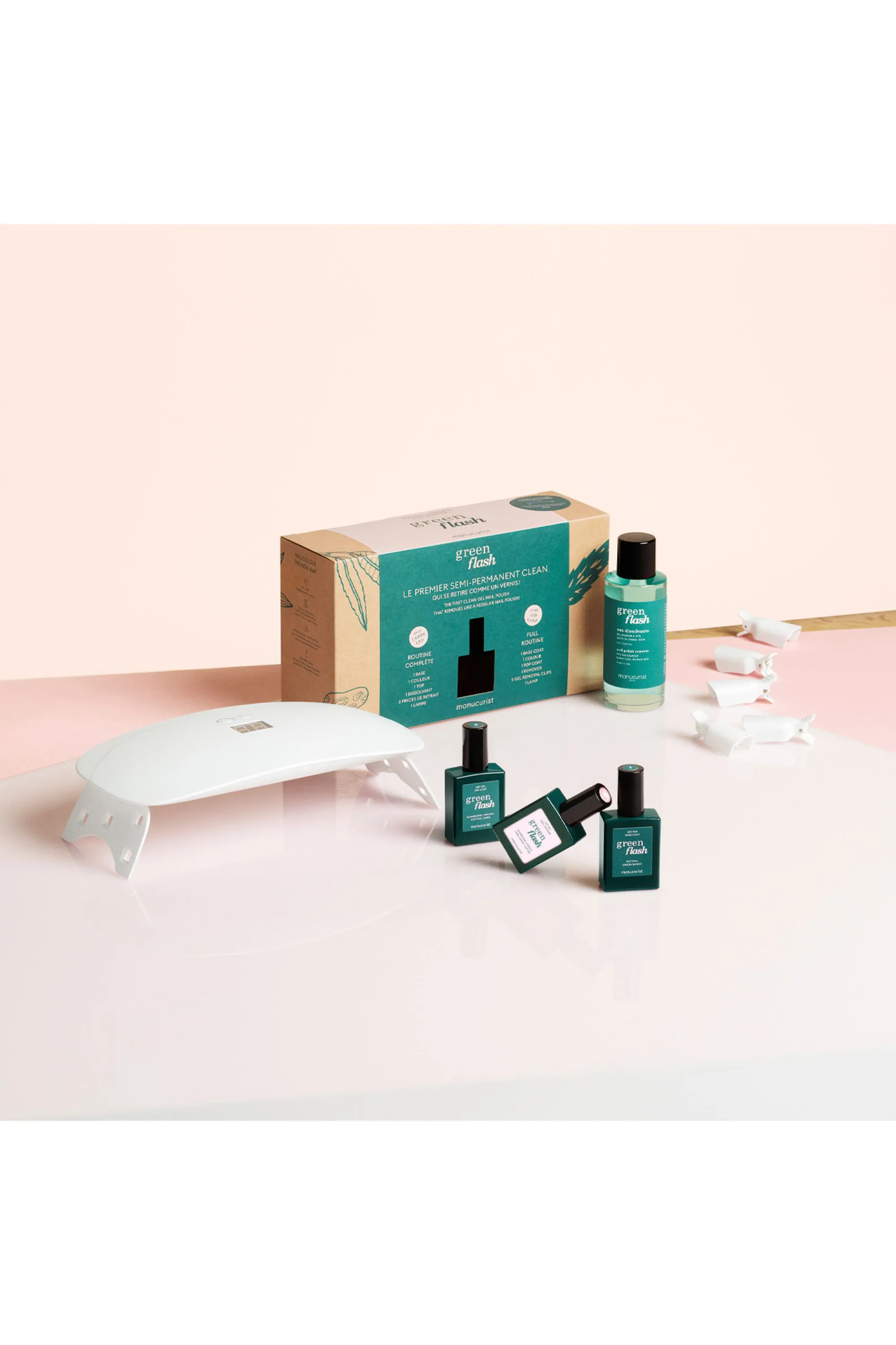 Manucurist Coffret routine semi-permanent Green Flash Lampe 24W vernis de couleur offert-800 g