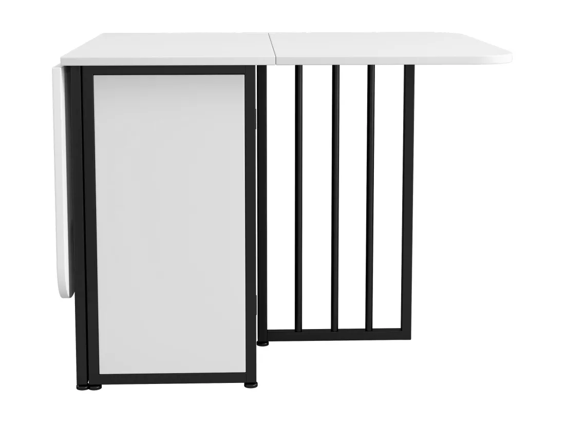 Table à manger extensible 2 à 6 couverts avec étagères de rangement - Panneau de particules et métal - blanc + noir