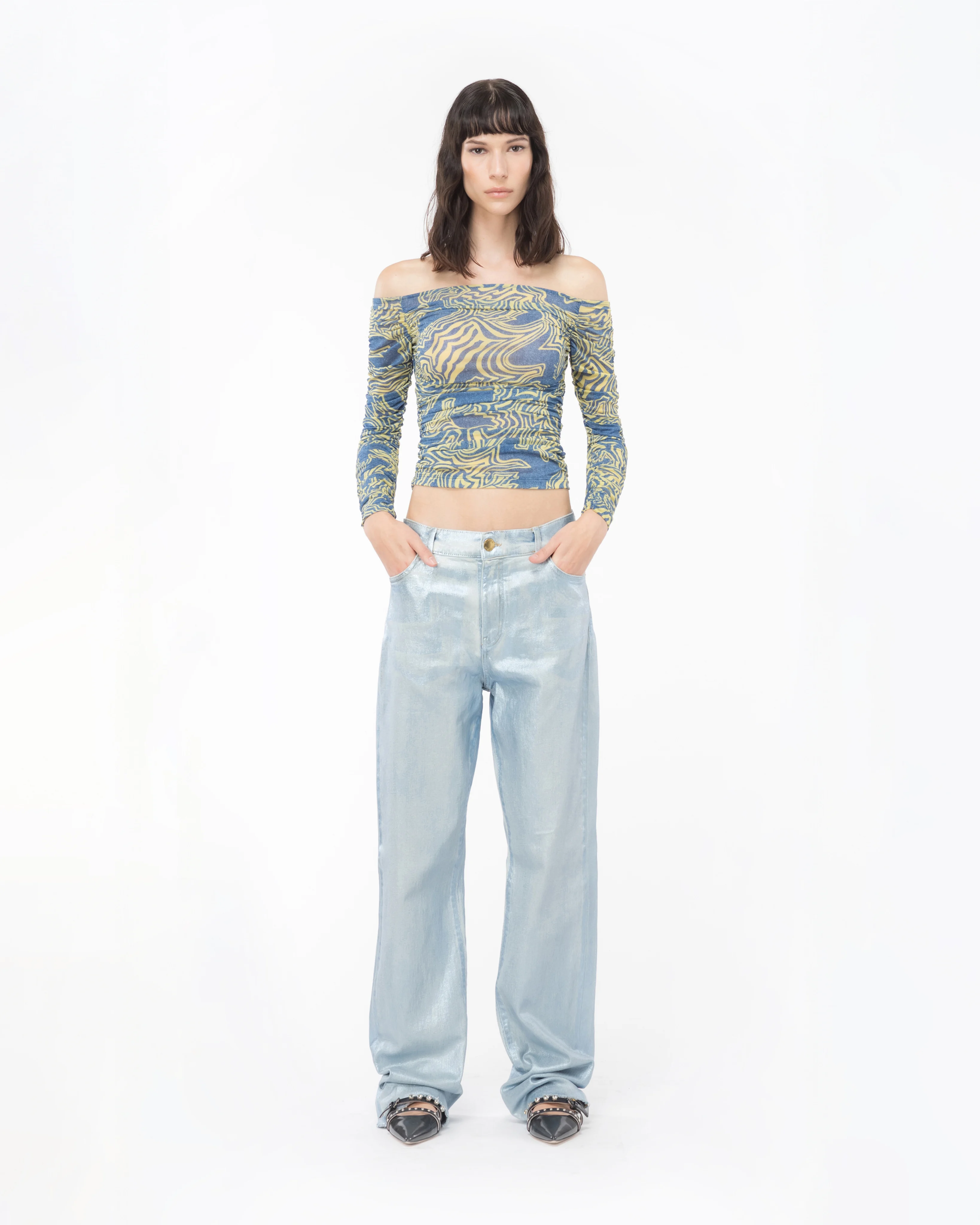 Top encolure bardot avec imprimé sirène | Multicolore