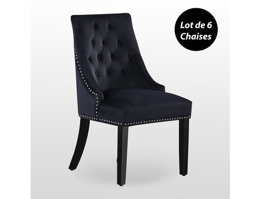 LIFE INTERIORS - Windsor - lot de 6 chaises capitonnées en velours noir - sty...