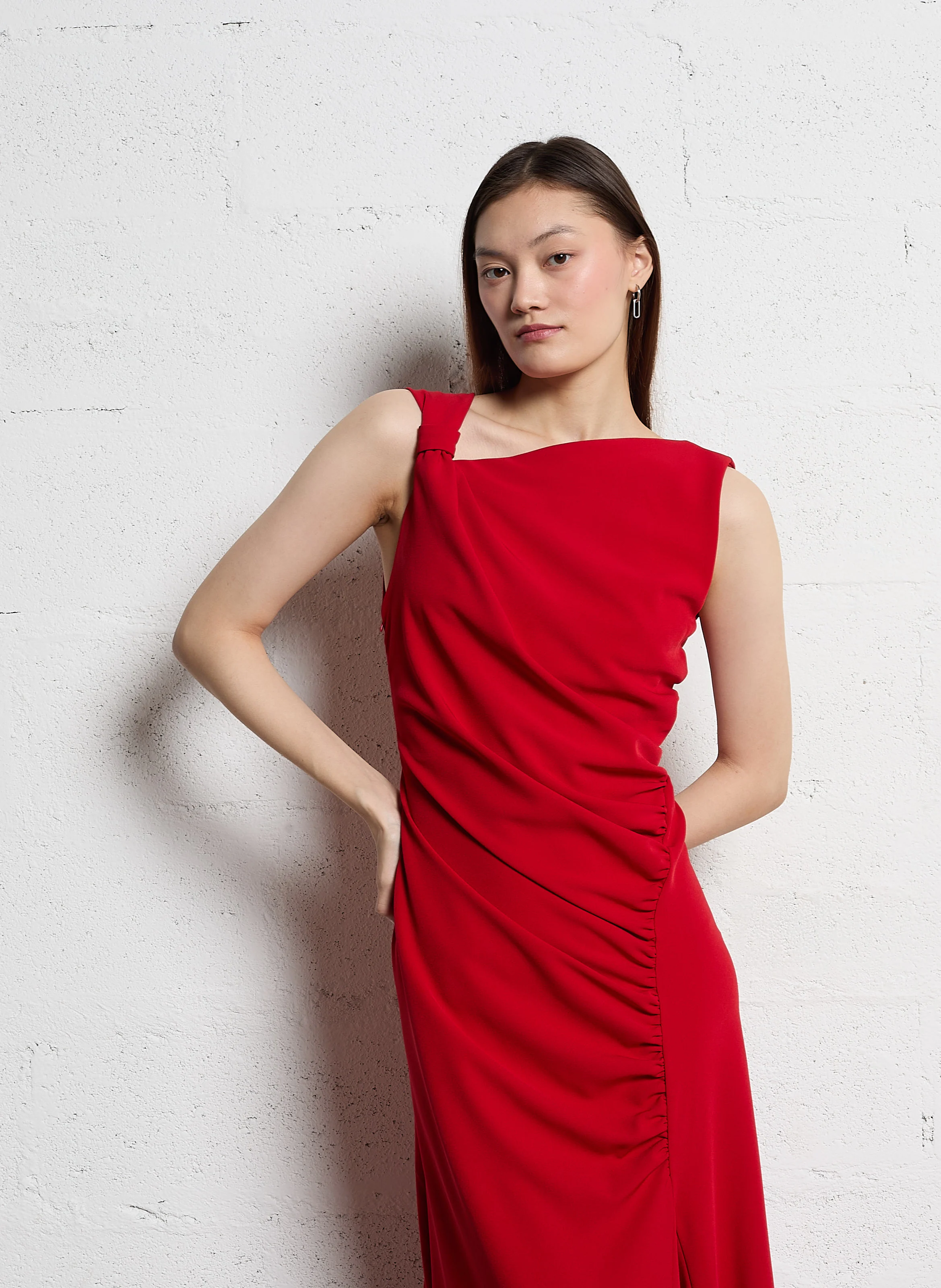 Robe longue encolure carrée| Rouge