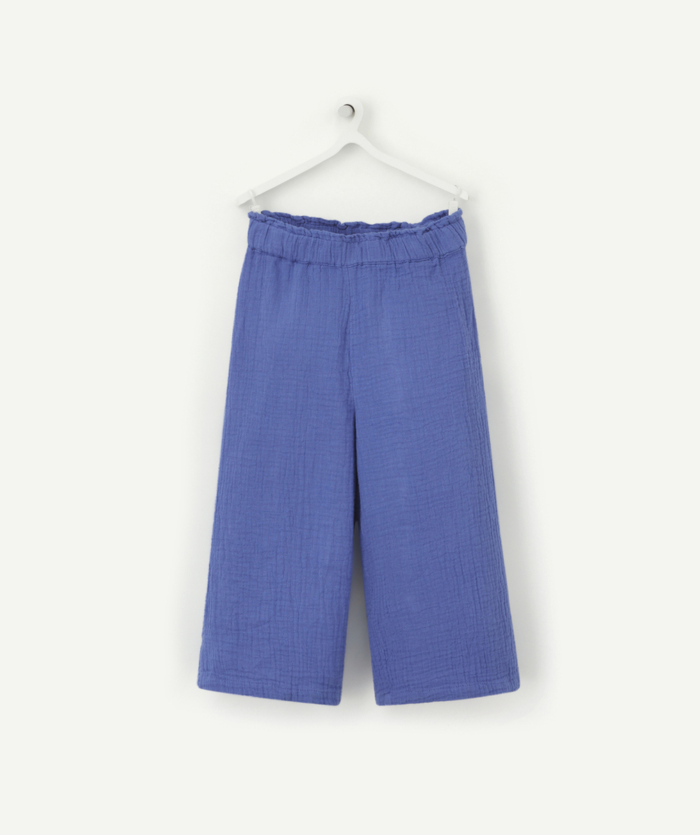PANTALON FLUIDE ÉVOLUTIF BLEU EN GAZE DE COTON