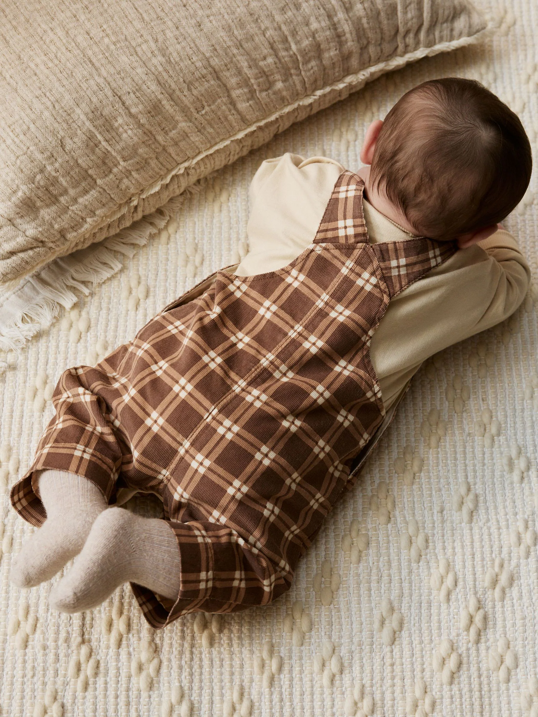 Bruin geruit - Babyset van corduroy tuinbroek en rompertje (0mnd-2jr)