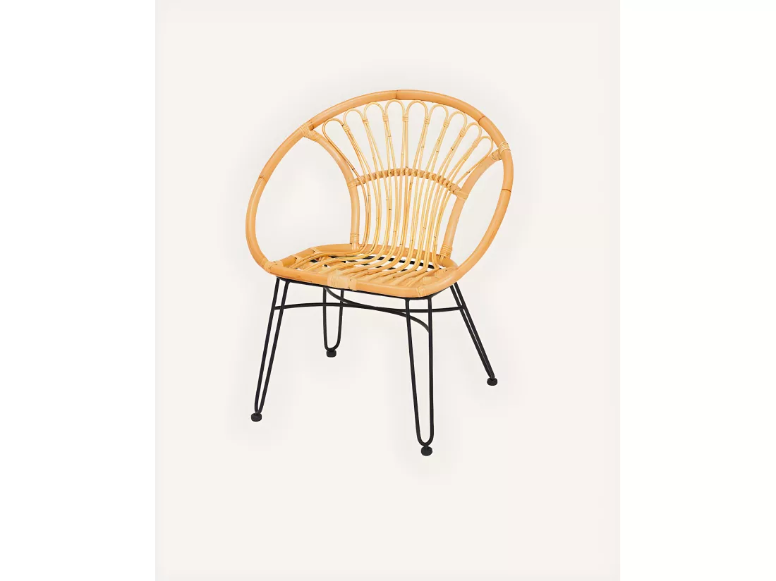 Naga - Fauteuil en rotin naturel et pieds métal