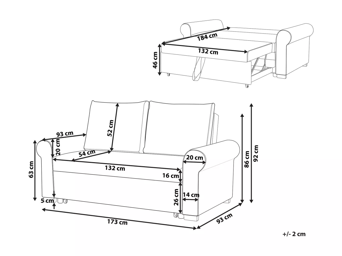 Canapé 2 places convertible en tissu gris clair SILDA