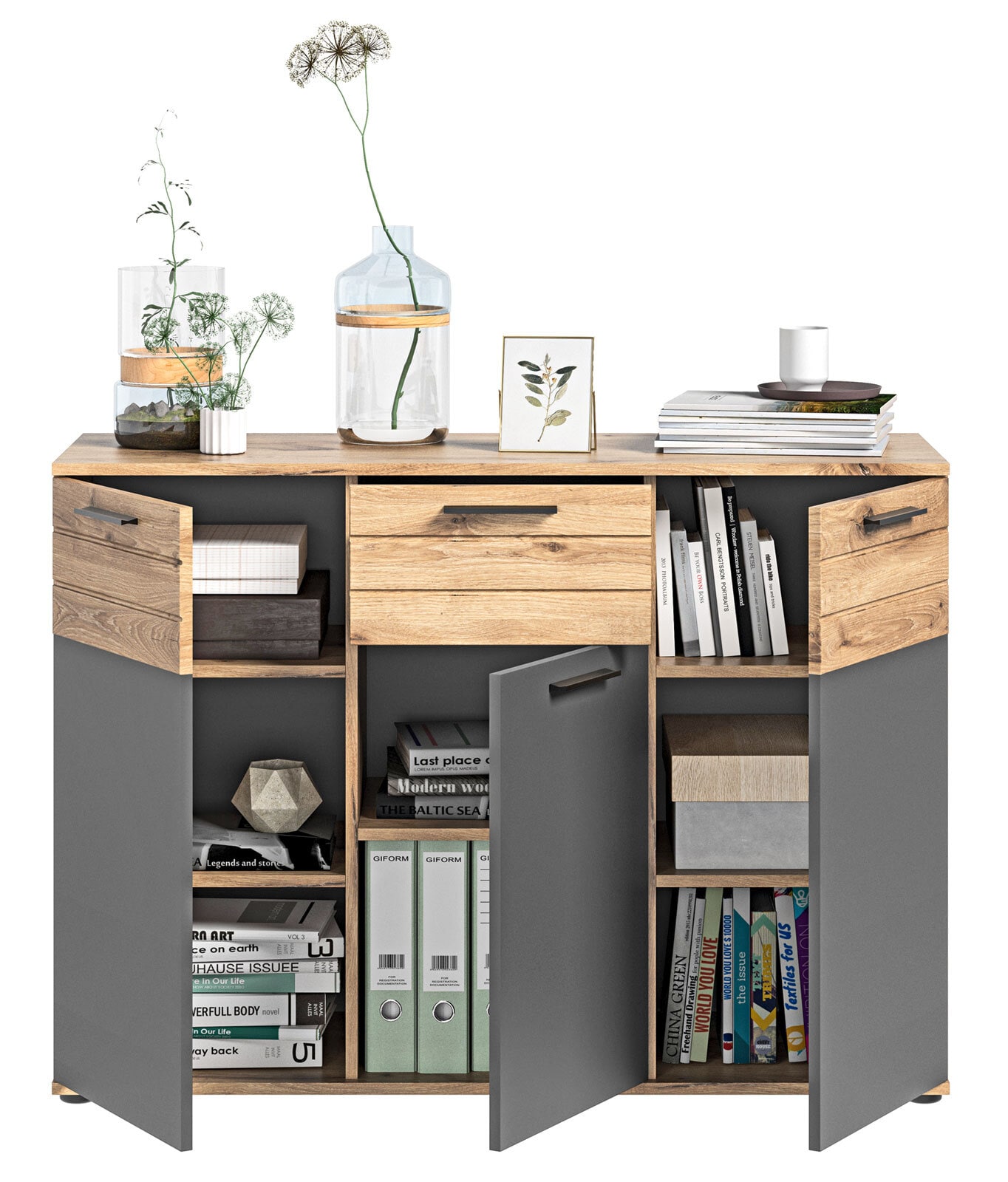 Kommode Mason Basalt grau braun / Nox Oak 120x87x40