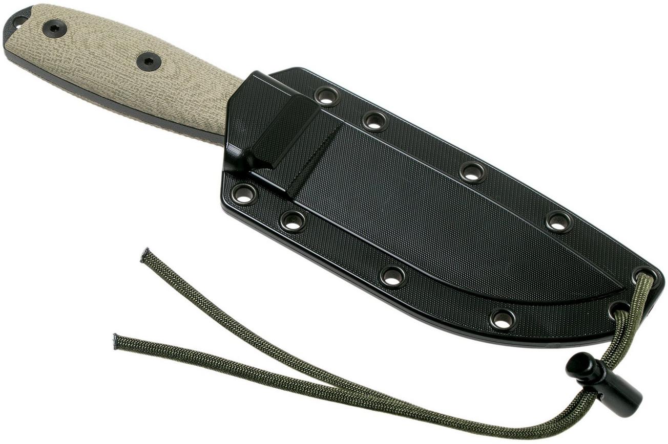 ESEE Model 4 Black Blade 3D Green Canvas Micarta survivalmes 4PB-017 zwarte schede   riemclip