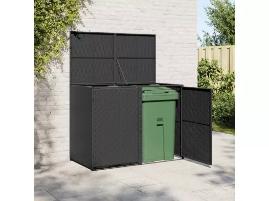 Abris pour poubelle double Résine tressée Noir 148x80x111 cm