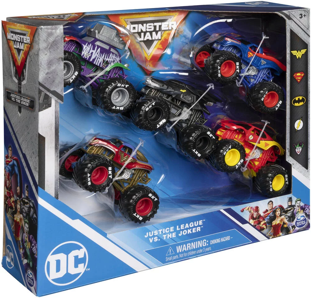 MONSTER JAM - DC™ JUSTICE LEAGUE™VS. THE JOKER™ PACK 5 VEHICULES DIE CAST 1.64