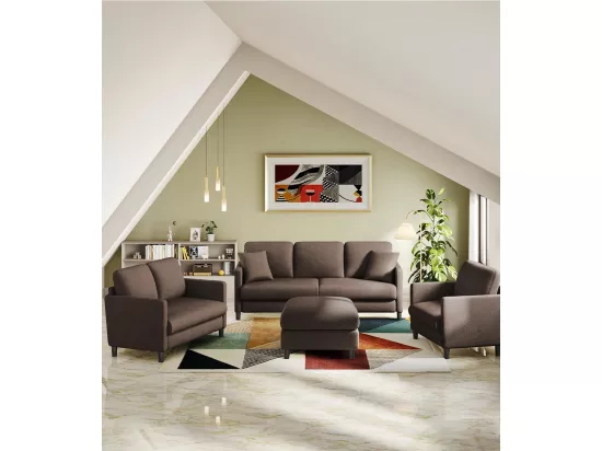 Canapé 2 places confort en Velours Teddy marron, avec assise profonde de 55cm et accoudoirs - 128x78x89cm