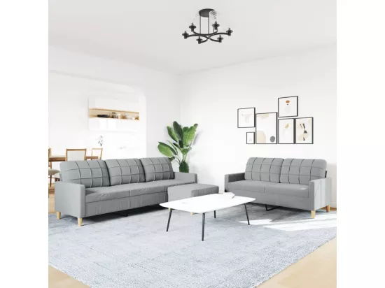 Ensemble de canapés 3 pièces avec repose-pied gris clair tissu