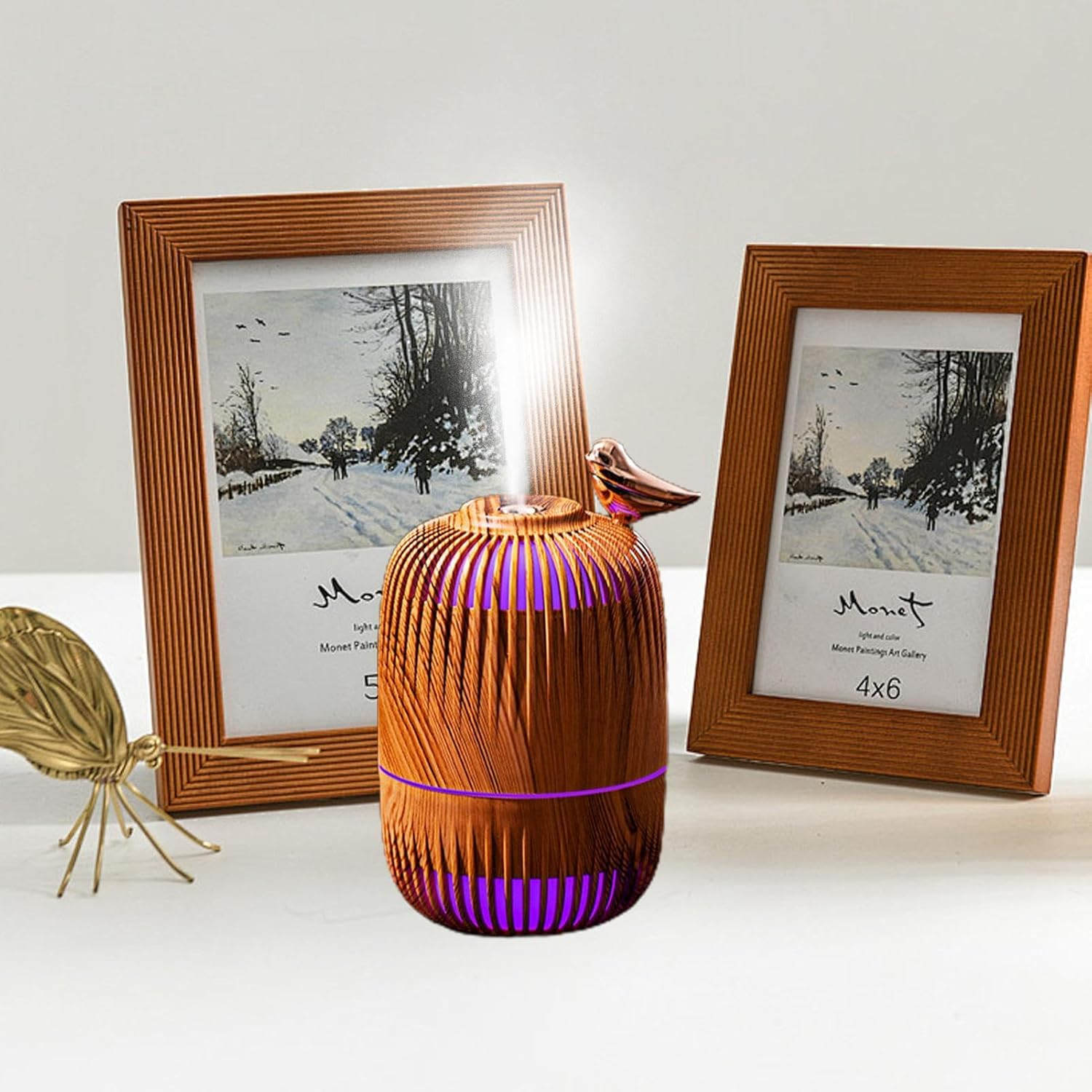 (280ml) Mini USB Luftbefeuchter Diffuser mit LED Beleuchtung - Hellbraun / Vogel